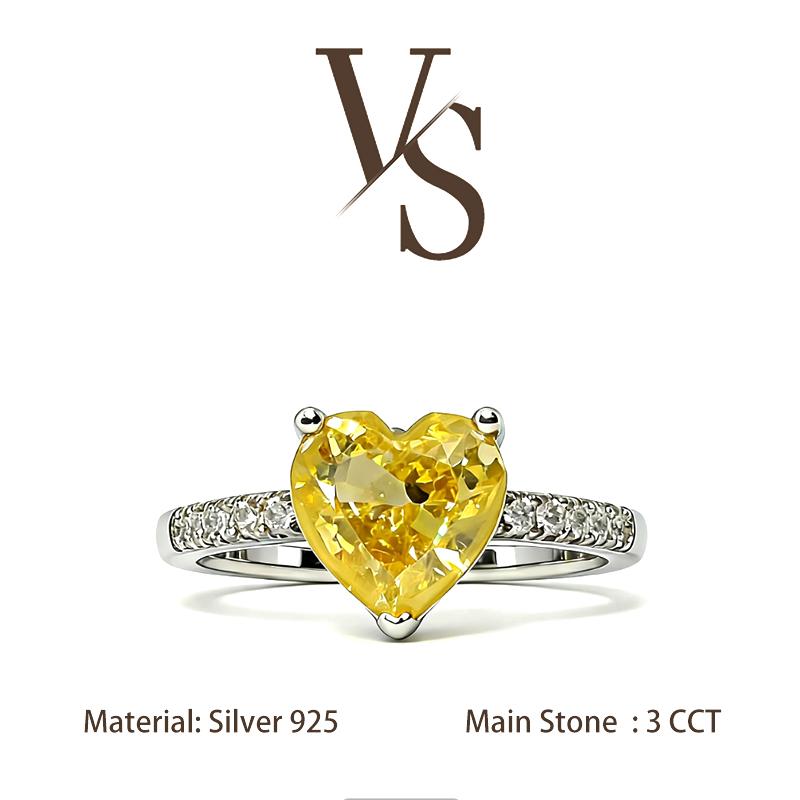 [Venus Jewelry] Lab Created Gemstone 3 CCT Heart Shape Diamond Band Design Solid Silver 925 Ring