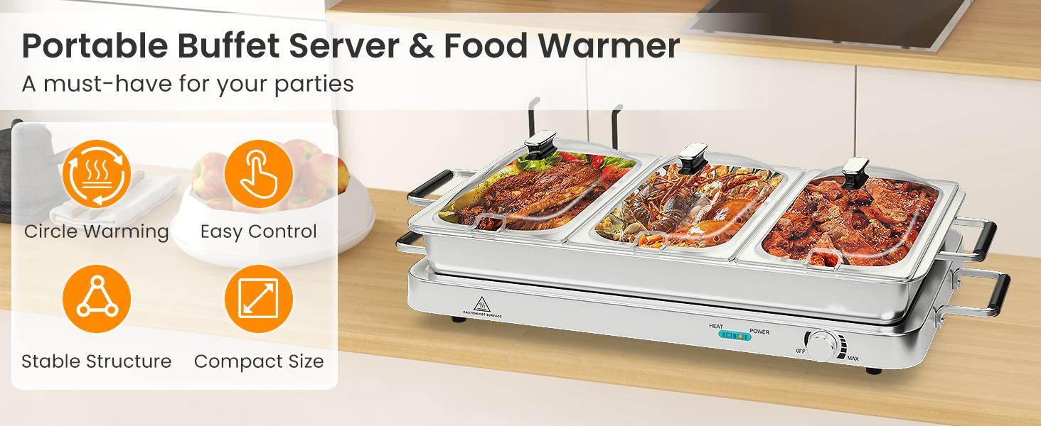 COSTWAY Buffet Servers and Warmers, 2 in 1 Electric Warming Tray, Stainless Steel Chafing Dish with Temperature Control, 3 Serving Trays, 4.5/8 Qt Food Warmers Station for Parties Banquets Events, Dishwasher Safe, Christmas Gift Black Friday Cyber Monday COSTWAY Buffet Servers and Warmers, 2 in 1 Electric Warming Tray, Stainless Steel Chafing Dish with Temperature Control, 3 Serving Trays, 4.5/8 Qt Food Warmers Station for Parties Banquets Events, Dishwasher Safe, Christmas Gift Black Friday Cyber Monday