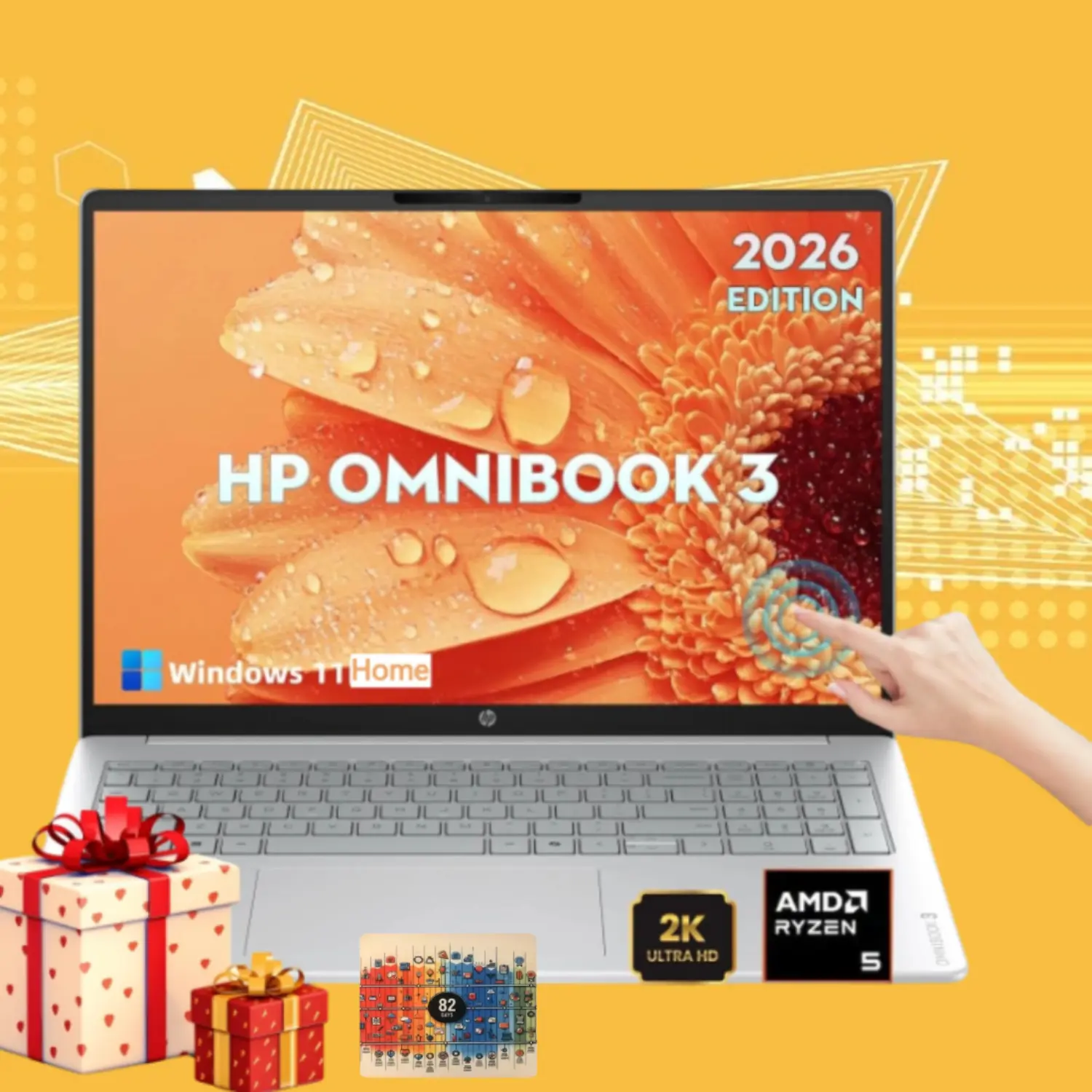 HP OmniBook d1523 2026 Edition 2-in-1 Laptops, 16-in IPS Screen, AMD Ryzen 5 40 Processor, Up To 8GB RAM, 512GB SSD, Radeon 610M Graphics, Built-In FHD Camera, Copilot AI, Windows 11 Home, For Business Users, Accessory Bundle