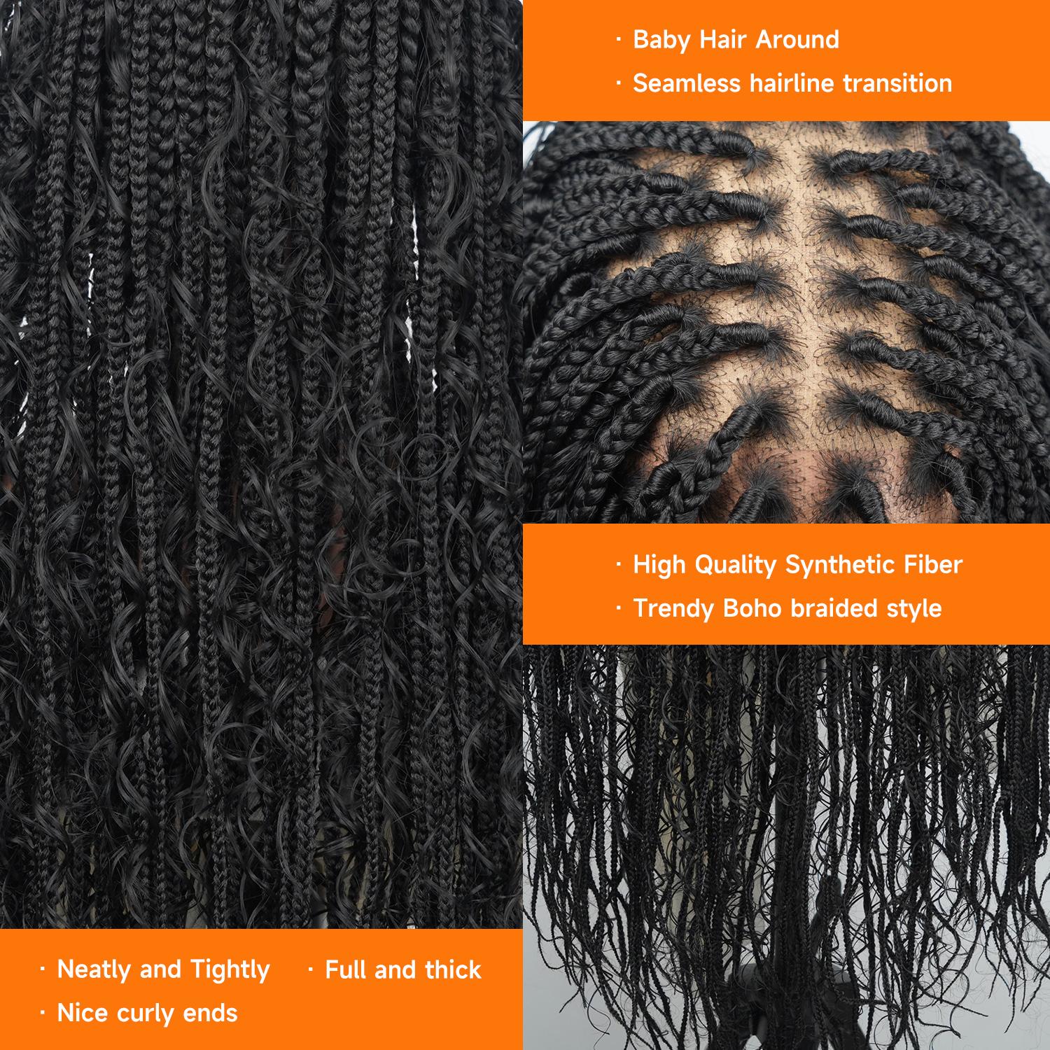 Wiggins 36 Inch Box Braided Wigs Full Lace Front Wig Synthetic Long Braided Wig Synthetic Braided Wigs With Boho Curly Ends WeeklyDeals #SpringStatements