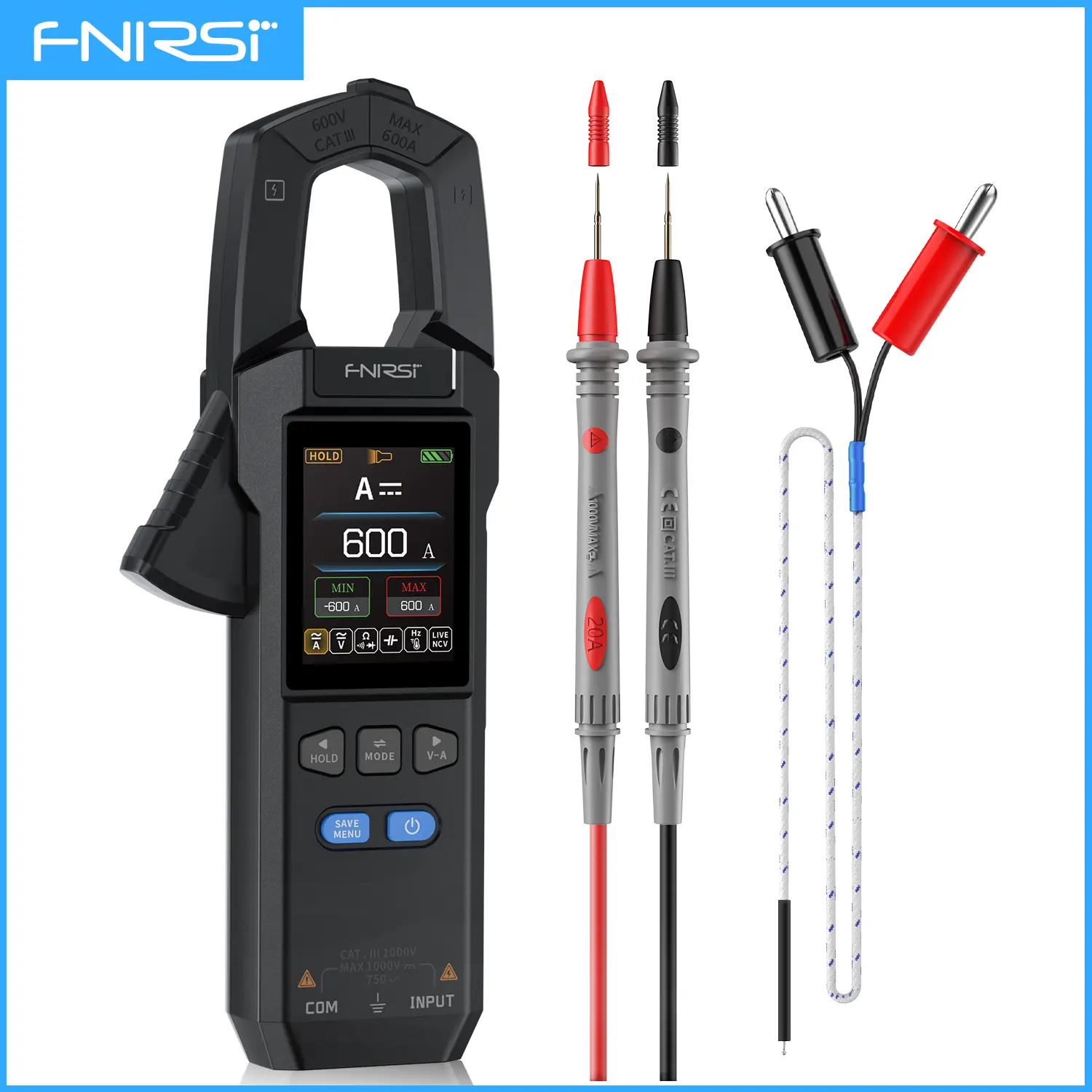 FNIRSI DMC-100 Clamp Meter Multimeter USB Rechargeable 10000 Counts True RMS 600A 750V Digital Clamp Meter with Color TFT Display High Accuracy Wide Range Measurement for Electrical Repair