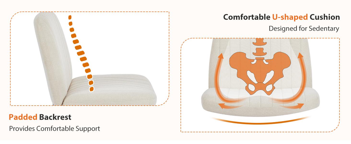 Furnest Furniture Indoor Furniture Chairs Criss Cross Office Chair with Wheels, Wide Armless Home Office Desk Chair with Dual-Purpose Base, Swivel Adjustable Task Vanity Computer Chair