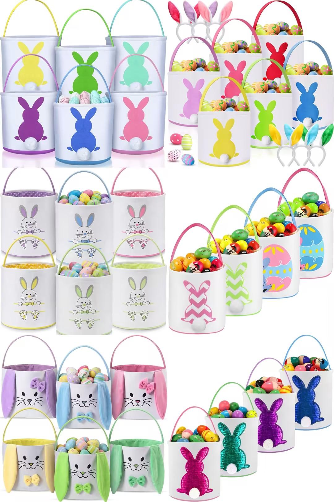 4/6 Pcs Easter Bunny Basket Easter Gift Bags Reusable Totes Bags Easter Eggs Basket for Egg Hunt,Easter Gift buckets for Student Adult Office Employee Coworker,Outdoor Church School Classroom Decorations,Spring Birthday Party Supplies