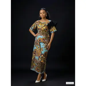 The Azure Bloom : Asymmetrical Ankara Top & Kitenge Wrapper Set