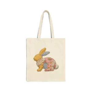 Patchwork Bunny Tote Bag Easter Gift Easter Bunny Tote Bag Cute Easter Tote Bag Floral Bunny Tote Bag Cotton Canvas Tote Bag Reusable Shopping Tote Bag Spring Tote Bag Cute Animal Tote Bag