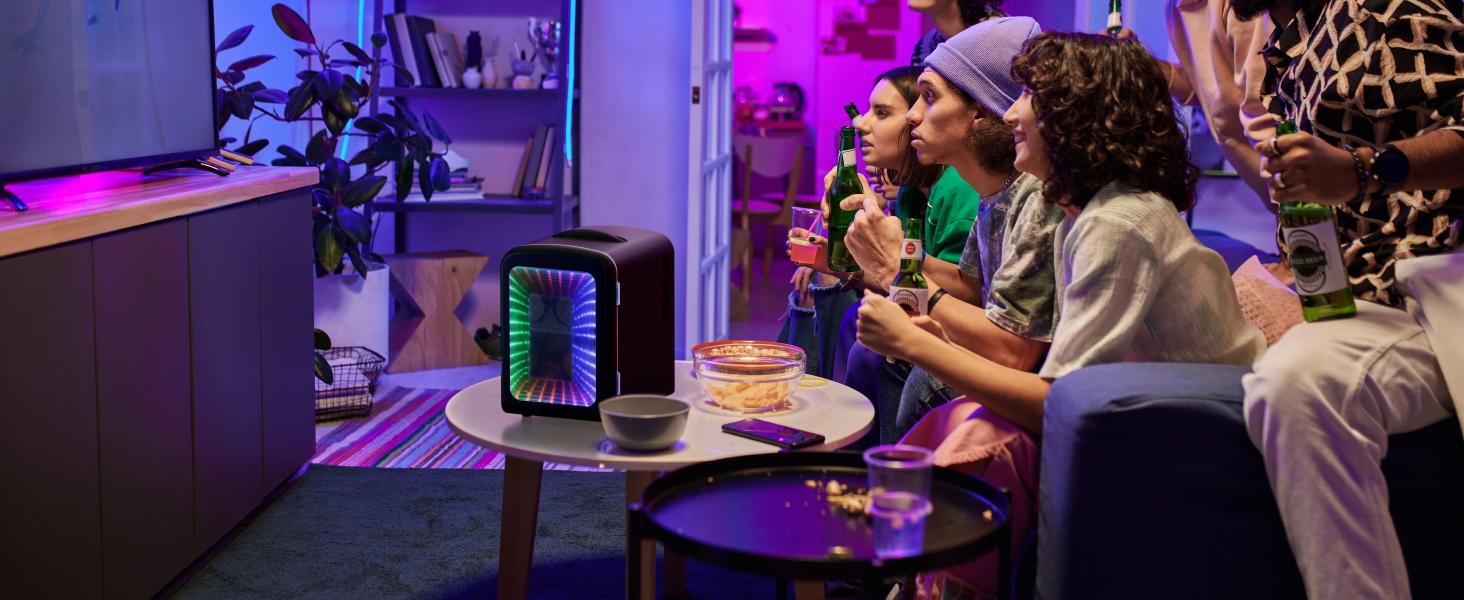 【TiktokShopSpringGlowUp】Antarctic Star 4L Mini Compact Refrigerator with Gaming Light: 6-Can Portable Cooler for Bedroom, Car, Office, Dorm - Cosmetics, Beverage & Food Storage (Black)