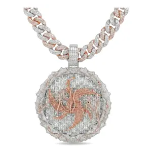 ⑨Space ice Oversize 2 Tone Big Round Medallion Pendant with 18mm 2 Tone Cuban Link Chain 22"