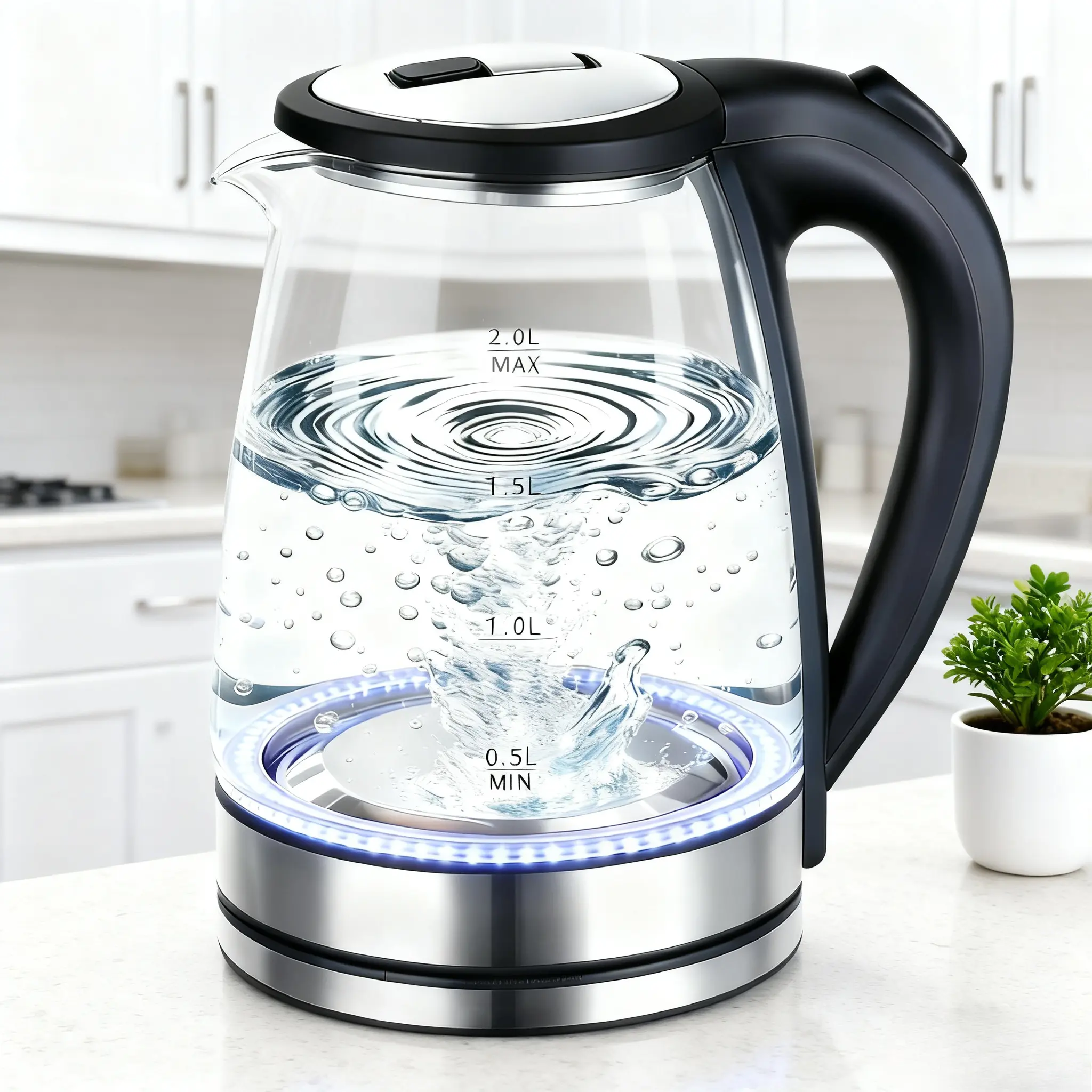 Fast Boil 2.0L Glass Electric Kettle 1000W – Borosilicate Water Boiler for Tea, Coffee & Hot Drinks, Auto Shut-Off, LED Indicator, Cool-Touch Handle, Ideal for Home, Dorm, Kitchen & Office, Hot Water Kettle Electric
