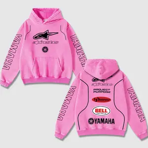Retro Pink Yam x Alpinestars Racing Washed Hoodie Motor World Champion Enthusiast Apparel Streetwear Racing Team Super Motorsports Clothing Motobike Riders Supermotor Off-Road Dirt Bike Fan Gear Cotton For Motor Fan