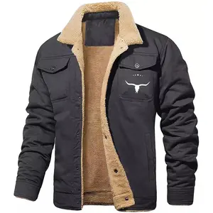 Men's Retro Western Jacket Warm Fleece Coat Work Cargo Trucker Jackets Tops Casual Long Sleeve Crewneck high