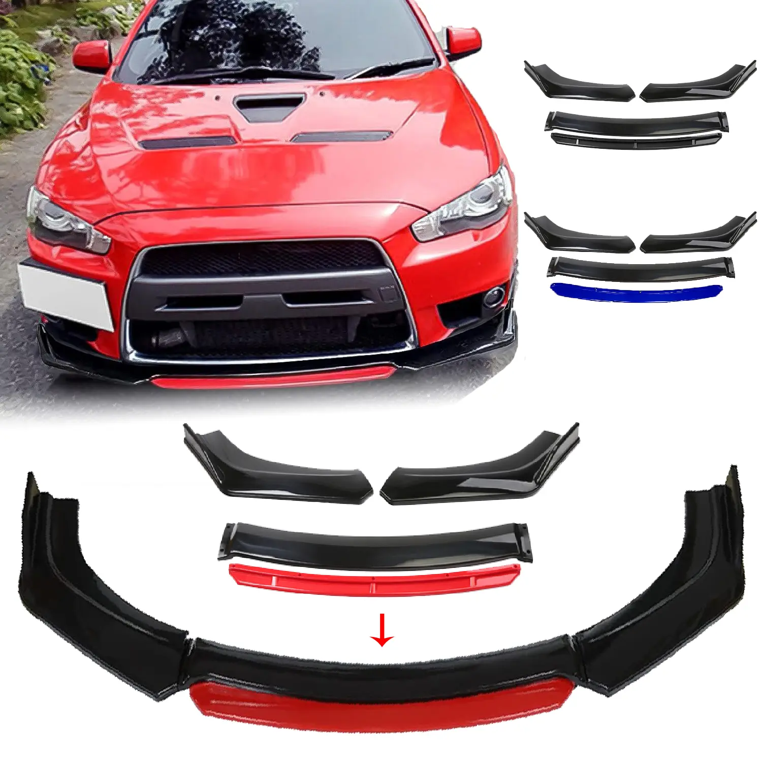 4PCS PP Plastic Car Universal Front Bumper Lip Kit - Airflow Control Chin Spoiler Splitter Diffuser Protector, Sport Look for Daily Drive Fit Honda Civic, Accord, Toyota, Nissan, Dodge, Hyundai, Mazda