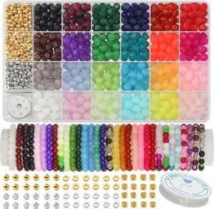 8mm Glass Beads for Bracelets 1000pcs, 24 Round Crystal Glass Bracelet Beads Making Kit for Jewelry Making Kits Bead DIY Crafts with Spacer Charms Accessories