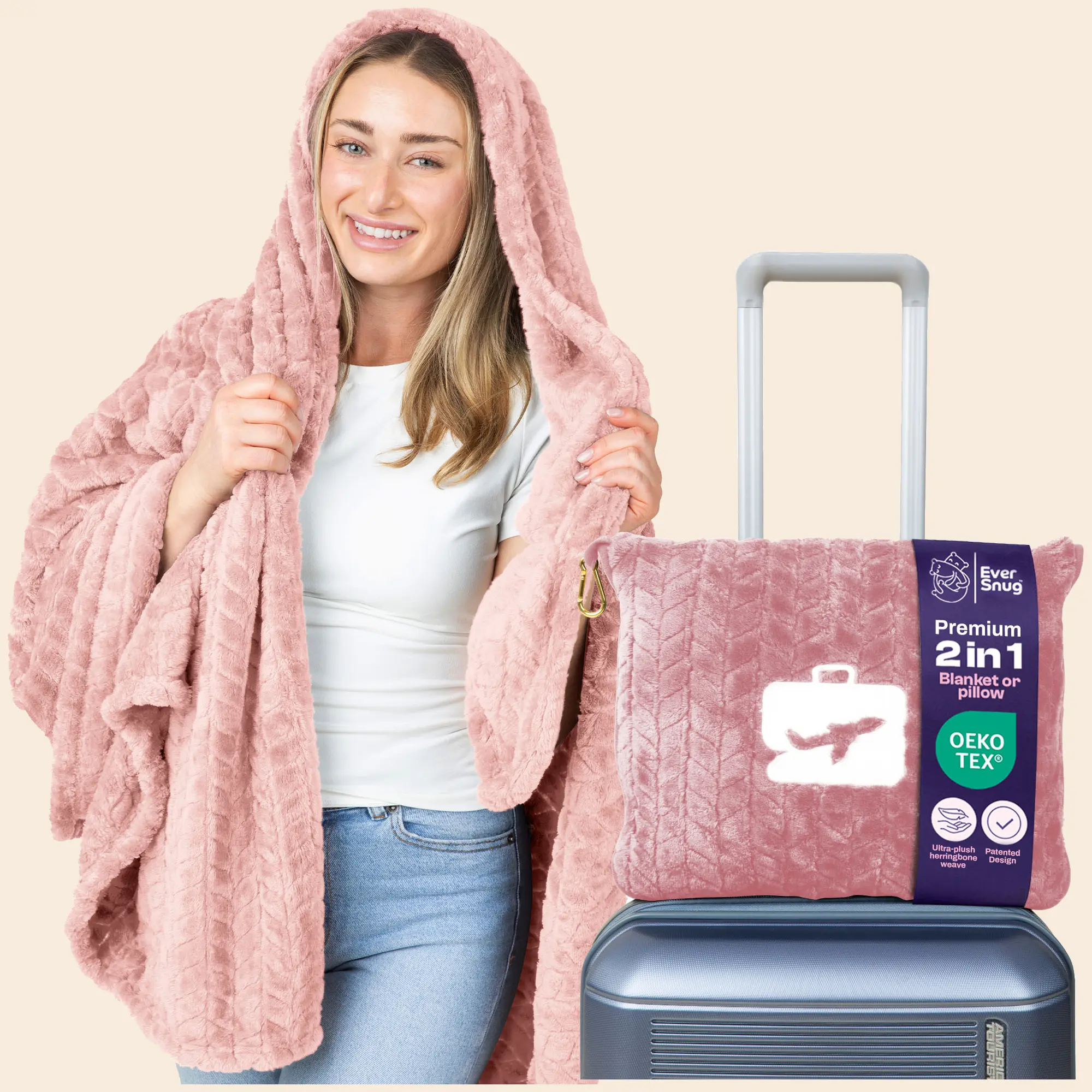 EverSnug Travel Blanket - Premium Soft 2 in 1 Airplane Blanket, Microplush Fabric, 68"x42", Perfect for Car, Plane, Airport, Camping