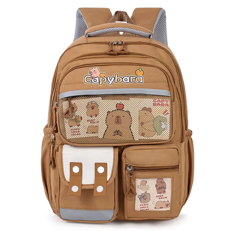 Cute Capybara Backpack Large Capacity School Bag Multi-Pocket Casual Travel Daypack Cartoon Animal Bookbag with Reflective Strips Breathable Mesh Straps Versatile Student Rucksack Lightweight Everyday Backpack for Teens