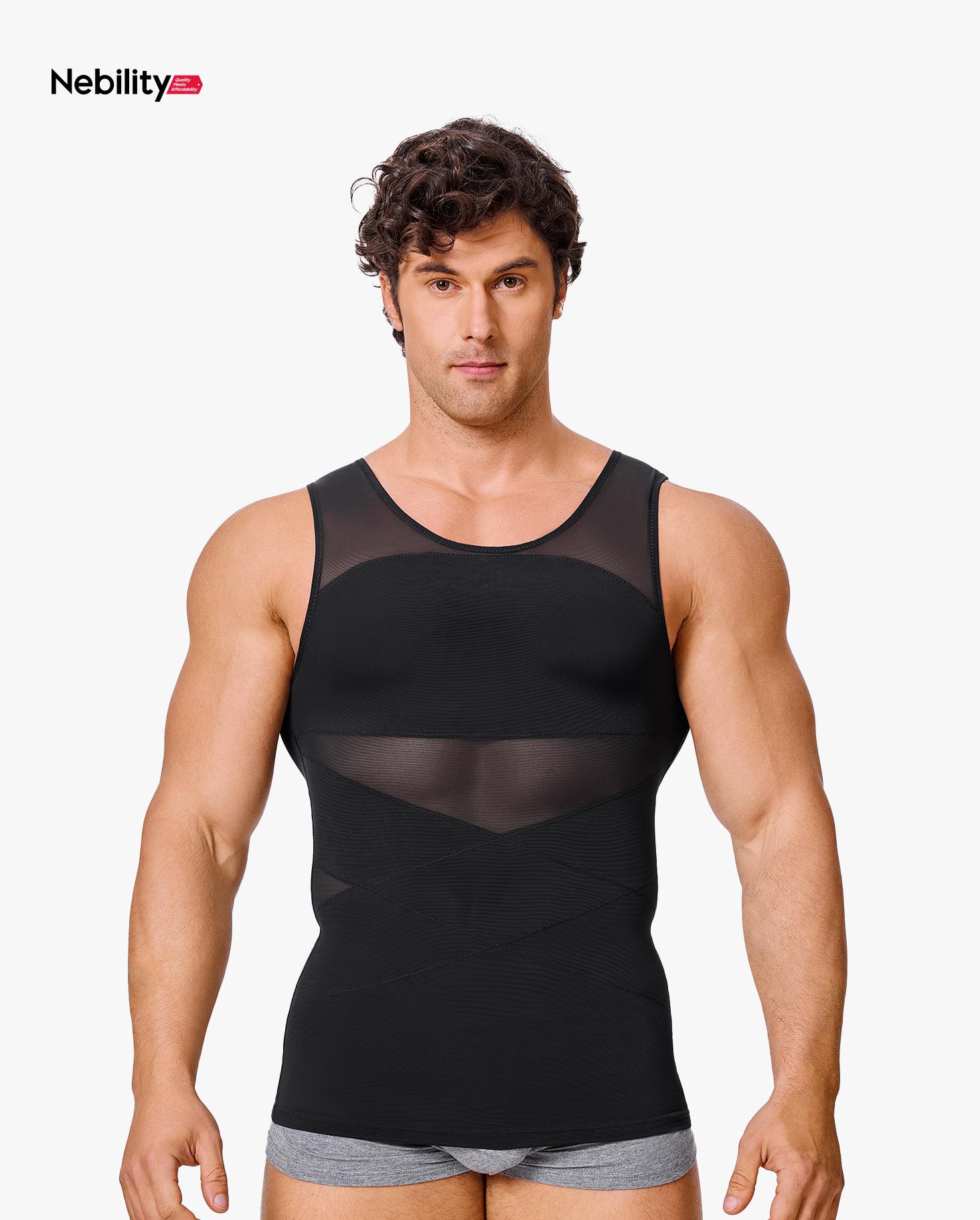 Nebility Men's Summer Thin Shapewear Tanktop - Menswear Mesh Tummy Control  Breathable High Elasticity  Seamless Sports Compression Vest Fitness
