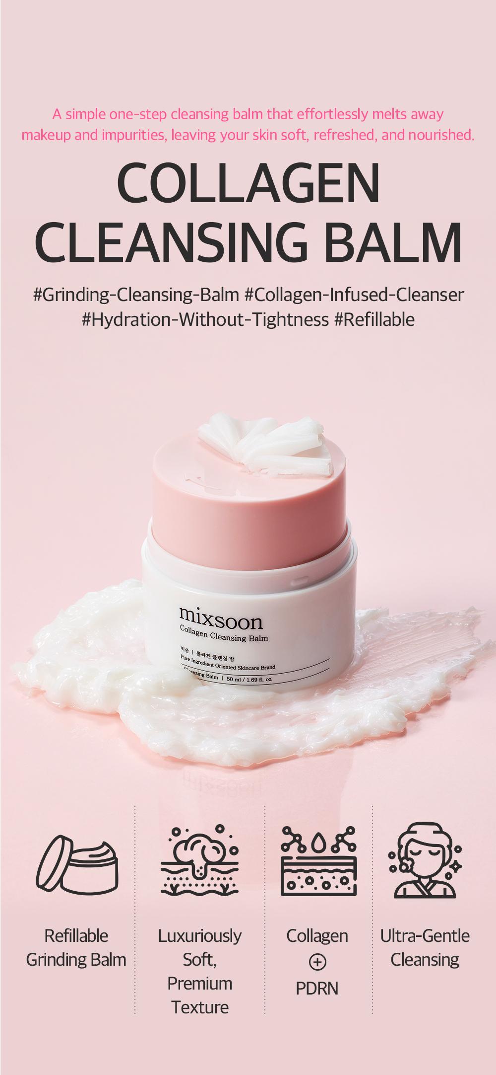 [mixsoon Official Shop] Collagen Cleansing Balm 1.69 fl.oz / 50ml - One-step Cleansing Balm that Effortlessly melts away makeup and impurities, Korean Skincare for Glass Skin