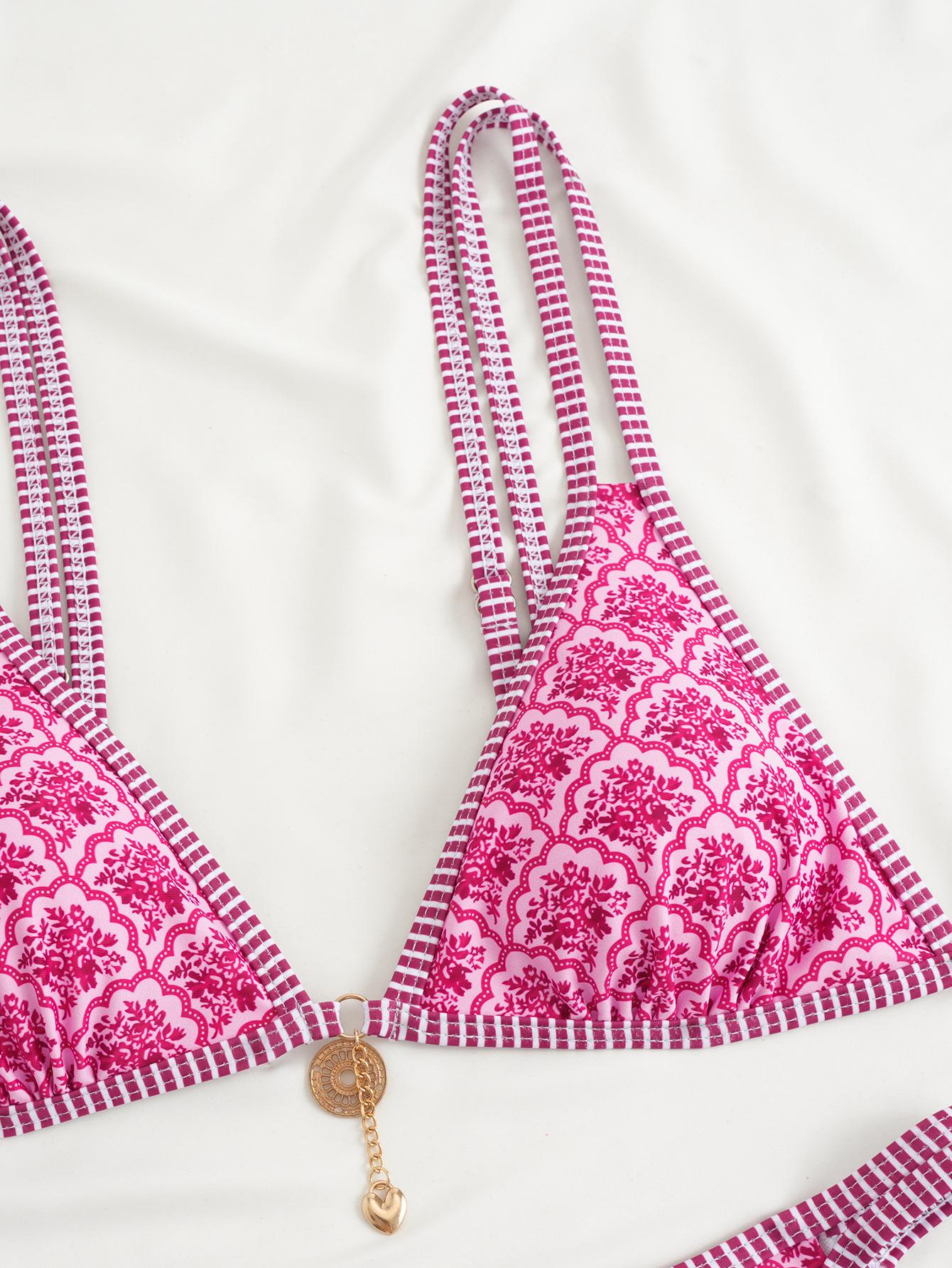 Hilor Women's Floral Print Bikini Set Two-Piece Casual Fashion Chic Swimsuit for Beach Holiday Vacation Ladies Summer Clothes