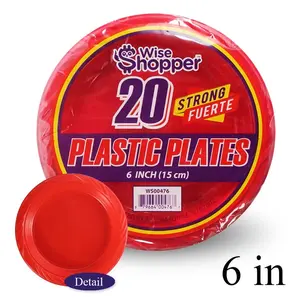 Wise Shopper Red Plastic Plates 6 Inch Strong Fuerte 20 Count WS00476 Perfect for Parties and Everyday Use