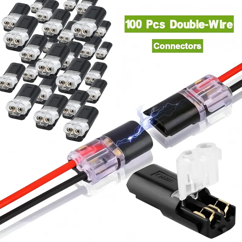 Minimal Bits 2-Pin LED Strip Light Connectors (50 Pcs Bulk Pack) - 2-Pin Design, Double Wire, Low-Voltage, Secure Lock Buckle, Fast Connect Plugs, Lead Strip Wiring for Home, Automotive Use