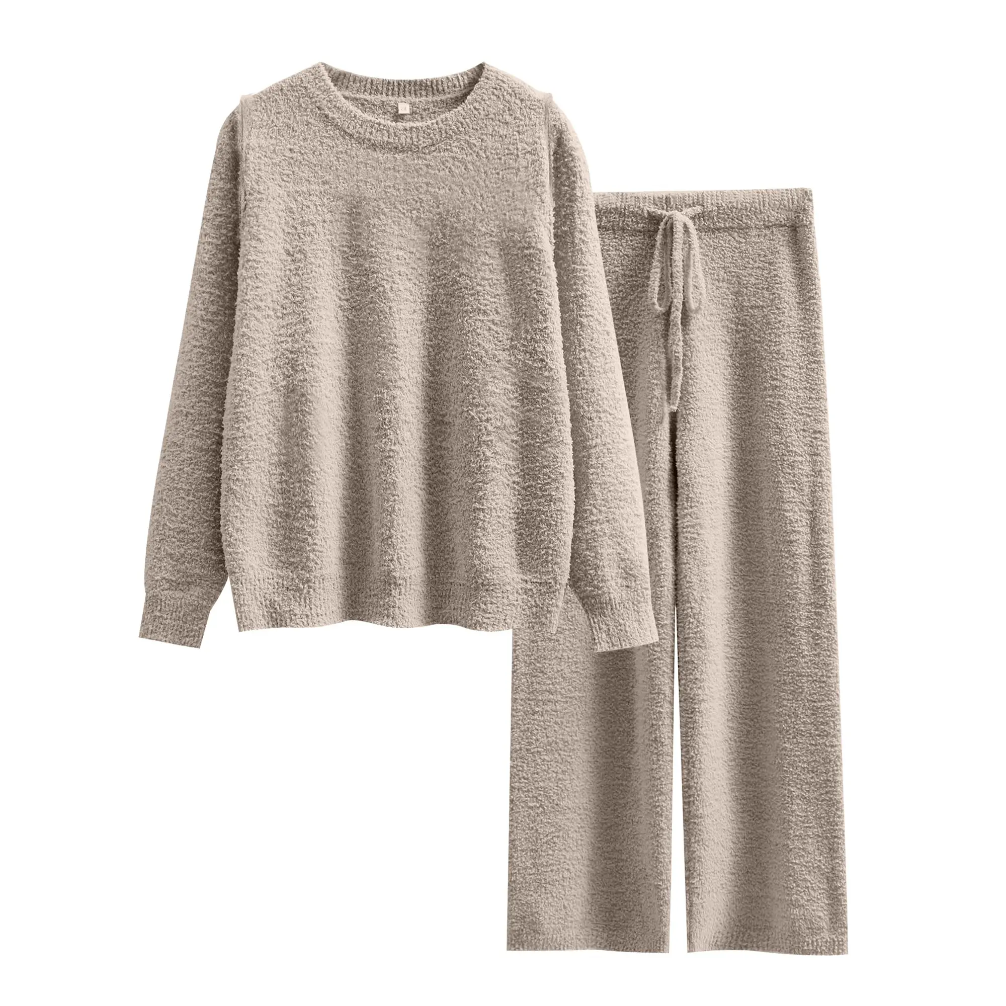 ANRABESS Women's Fuzzy Fleece Pajama Sets 2 Piece Outfits Long Sleeve Top Wide Leg Pants Lounge Matching Set 2026 Fall Winter High Waist Pullover