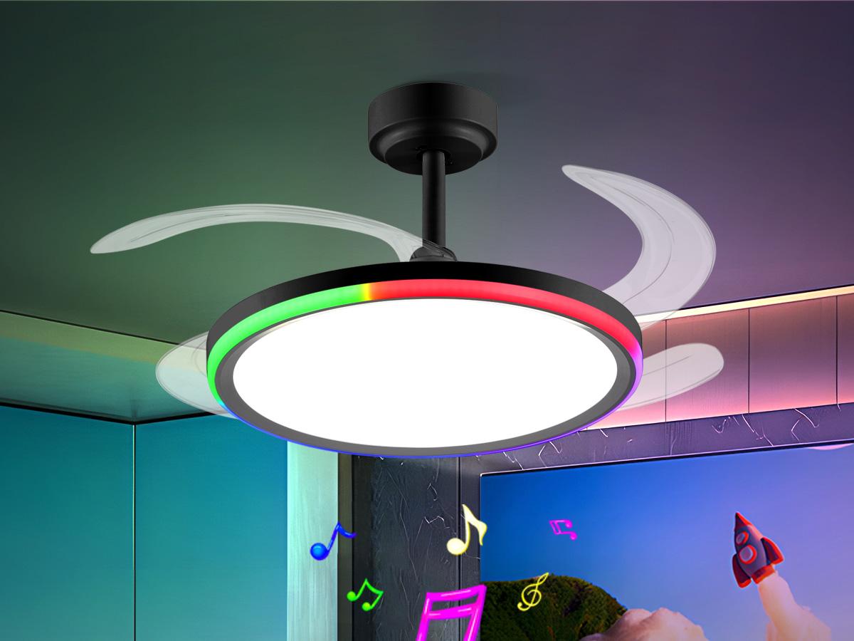 【SALE】BAYSQUIRREL Slim Retractable Ceiling Fan with Light & APP Remote Control 42in Modern Smart RGB Fan with Bluetooth Speaker Dimmable Full Spectrum Memory 6-Speed Reversible,