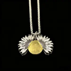 Sunflower Locket Necklace | 925 Sterling Silver, Openable Photo Pendant | Dainty Gift for Her