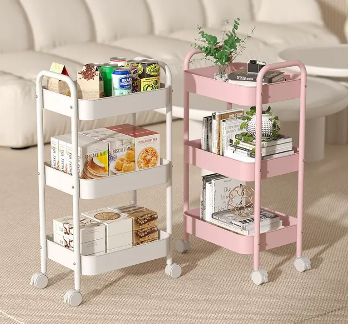 3-Tier Rolling Utility Cart with Tabletop Metal Storage Organizer Locking Wheels Hooks Multifunctional for Office Classroom Kitchen Bathroom Corner Clear Cosmetic Rack Magnetic Spice Drink Set Collapsible Bins Stable Sturdy Construction dish drying
