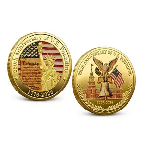 2026 United States of America 250th Anniversary Commemorative Medal 12pcs Set, 1776-2026 Remastered Edition Coin, with Plastic Box and Eagle Challenge Coin Badge, Golden Iron Coin