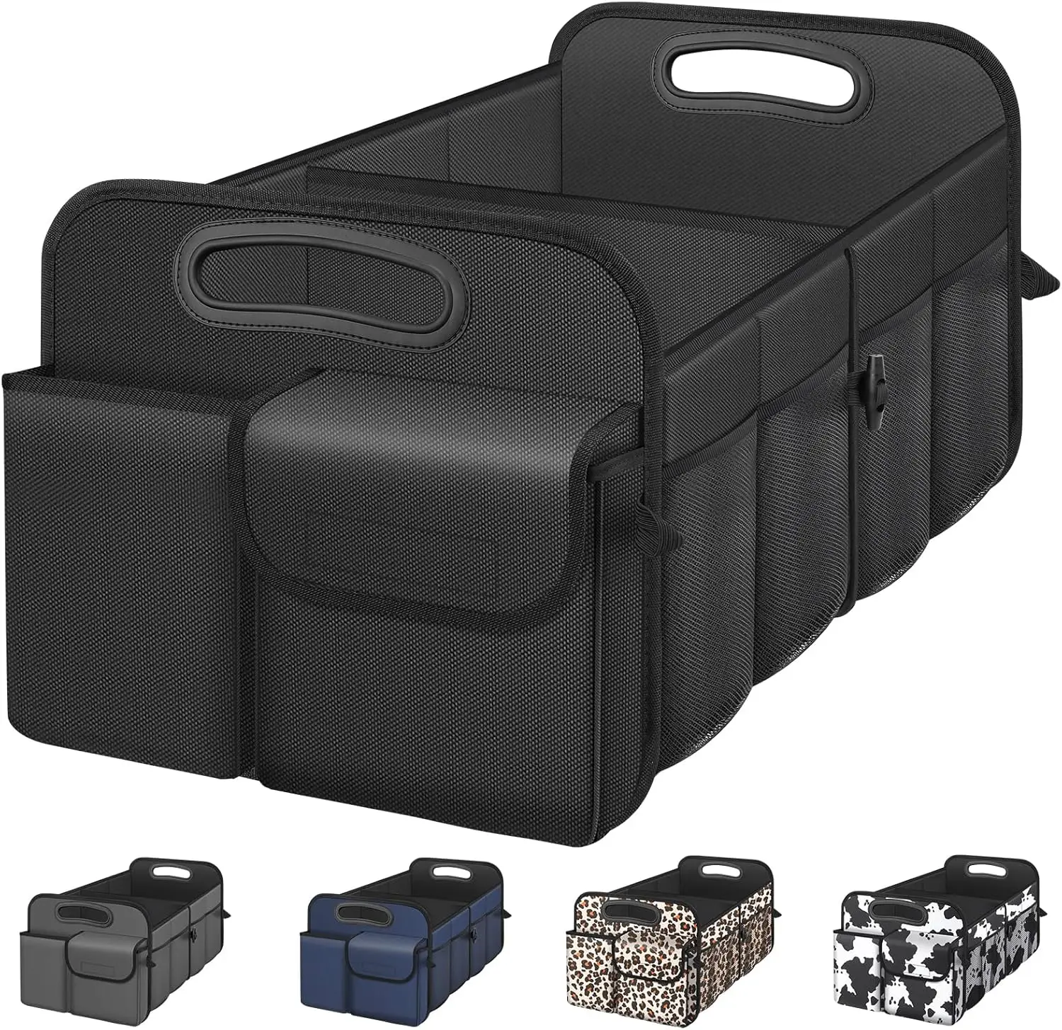 Car Trunk Organizer with Large Capacity Waterproof Car Accessories for Women & Men, Collapsible Trunk Organizer for Suv/Jeep/Sedan (Black, Standard)