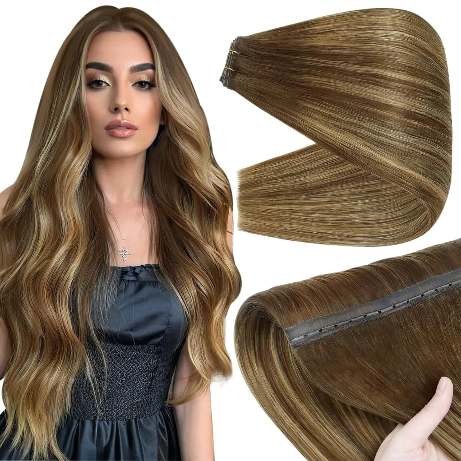 Full Shine  Butterfly Weft Hair Extensions Real Human Hair Hole Weft Invisible Genius Weft  #TikTokShopDealsforYouDays #SummerWins #SummerVibes,summerwins, Human Hair Bundles, Extensions Hair