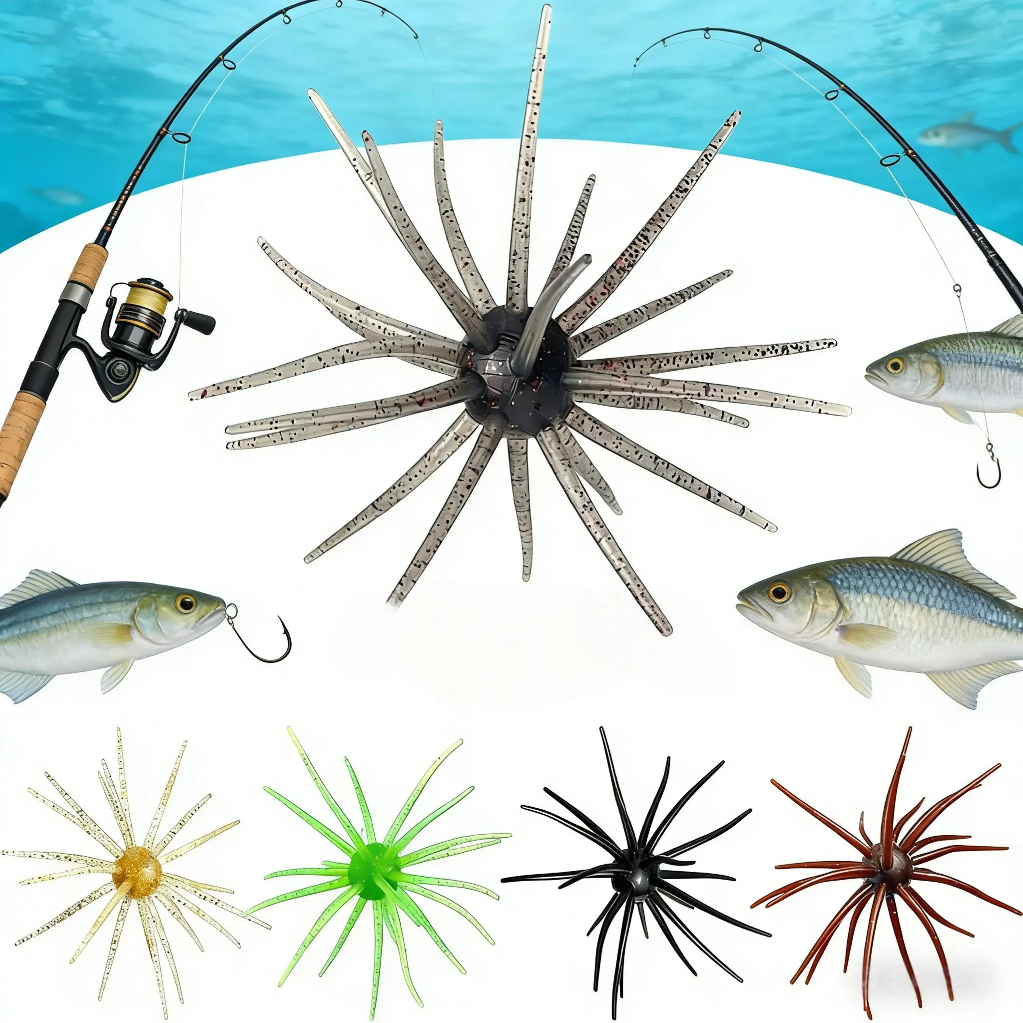 Silicone Simulation Sea Urchin Soft Fishing Baits - Breathable Skirt Swims True, Creative Look, Motion-Sense Artificial Lures for Freshwater Bass, Snakehead, Realistic Shape