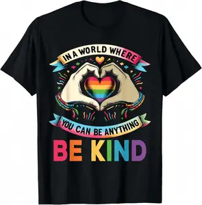 100% Cotton In A World Where You Can Be Anything Be Kind Gay Pride LGBT T-Shirt