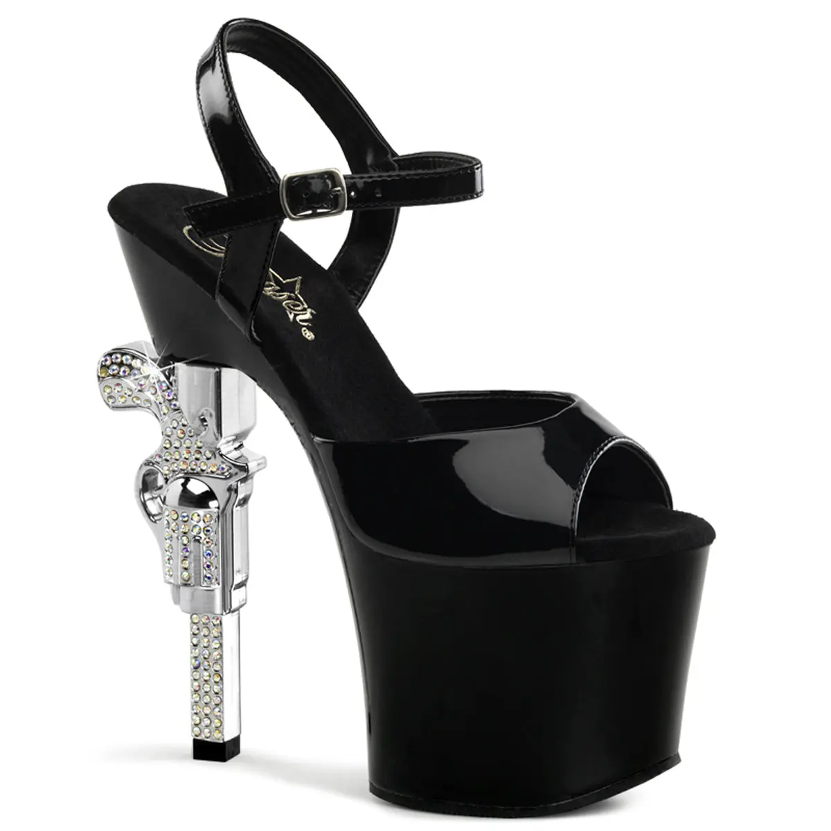 Pleaser Revolver-709 Women's Rhinestone Stiletto Heels, Ankle Strap Platform Sandals with 7" Embellished Gun Heel, Clubbing Heels