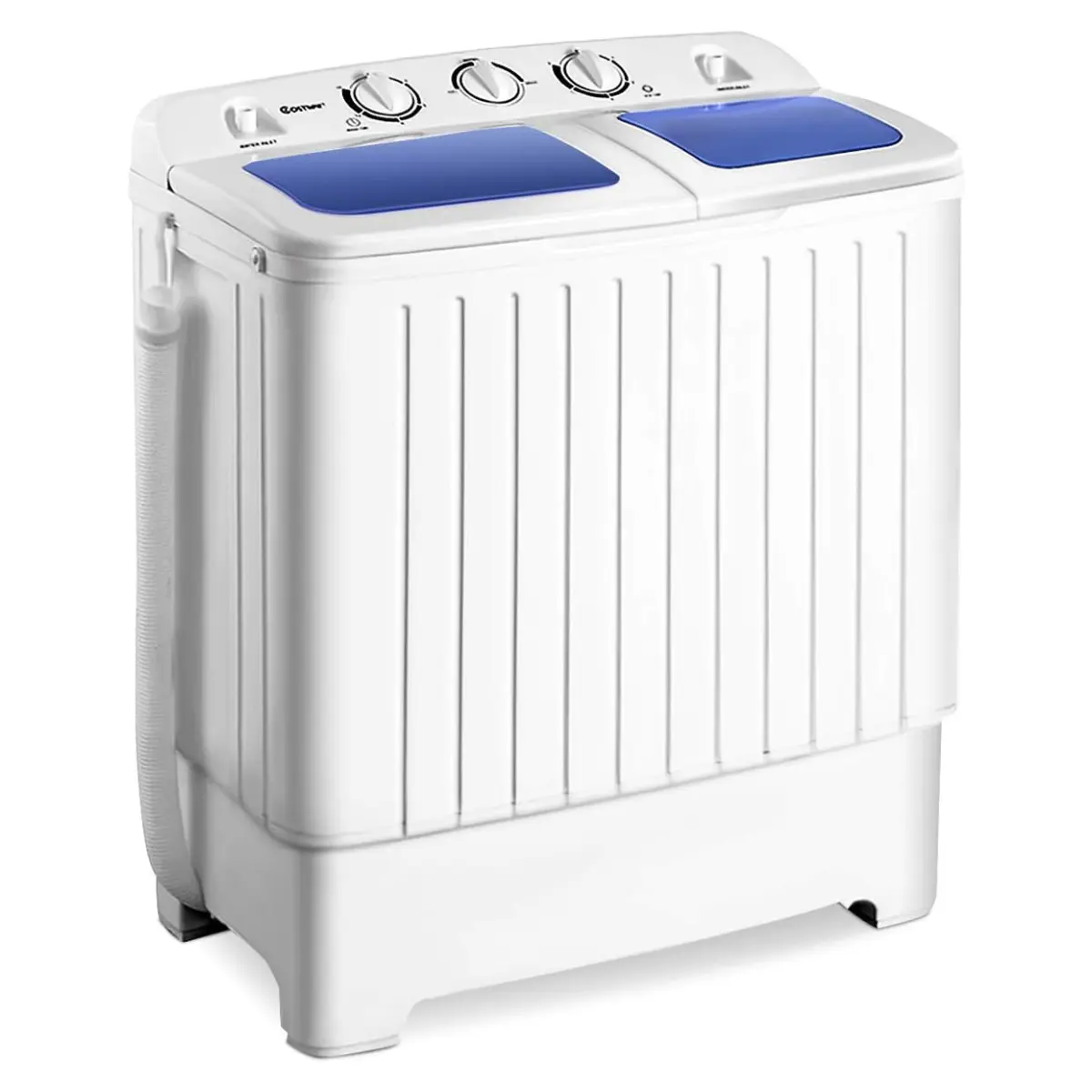 Costway Compact Twin Tub Washing Machine - Portable Washing Machine with Control Knobs, Timer Control, Built-in Pump Drain, Durable Design for RVs, Apartments