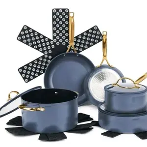 Thyme & Table Non Stick 12 Piece Gold handle Pots And Pans Cookware Set