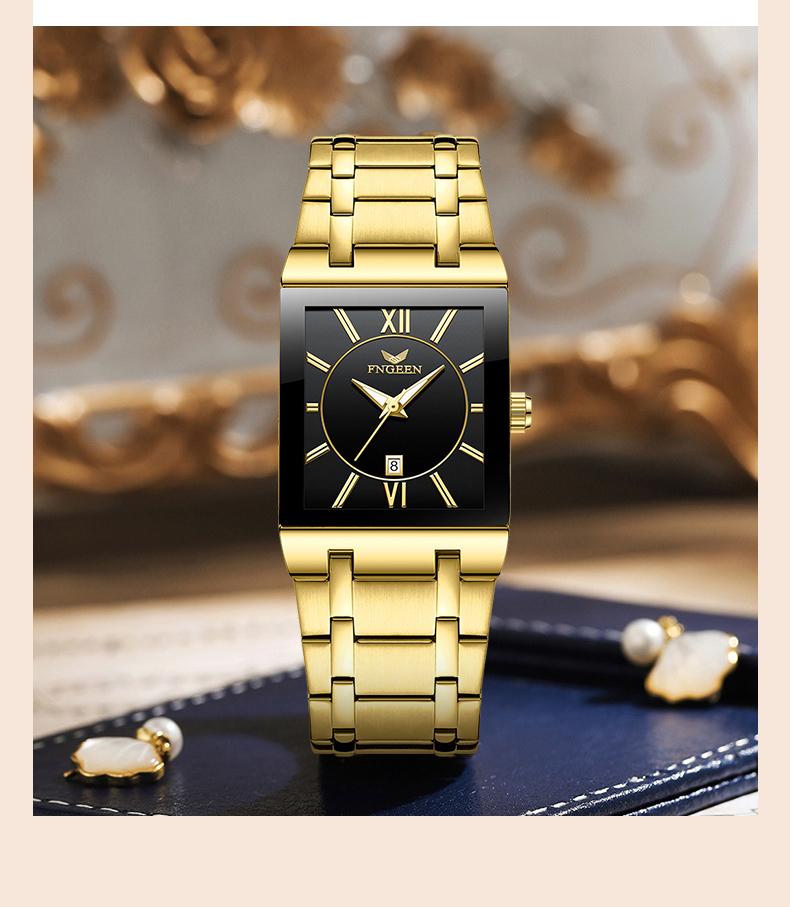 Valentine's Luxury Collection Women's Gold Square Watch with Stainless Steel Band Roman Numeral Dial Date Display 30M Water Resistant Quartz Wristwatch for Stylish Casual Formal Fashion Accessory Limited Time Deal