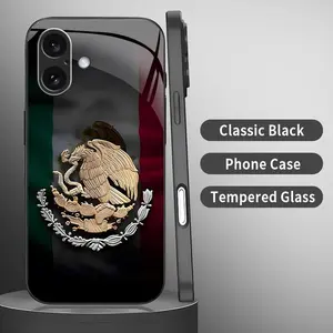 Mexico Flag & Eagle Emblem Art Phone Case |2D Pattern Glossy Glass Feel Patriotic Shockproof Cover | Cool Valentine’s Gift for [iPhone 16] 952