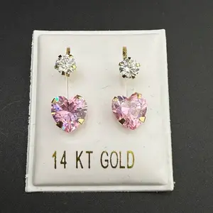 14k gold pink heart earrings