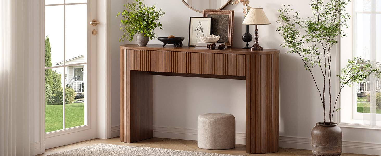 【SPOTLIGHT DAY】ONBRILL 55 Inch Console Table with 2 Drawers, Fluted Entryway Tables with Storage, Sofa Table Behind The Couch, Hallway Tables, Mid-Century Modern Foyer Table for Entryway, Hallway, Living Room