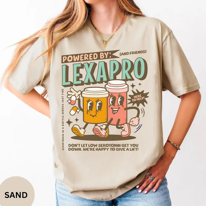 Powered by Lexapro T-SHIRT Or Sweatshirt, Mental Health T-Shirt, Powered by Antidepressants Shirt Dark Humor Tshirt, Depression Anxiety Sweatshirt / T-shirt short-sleeve