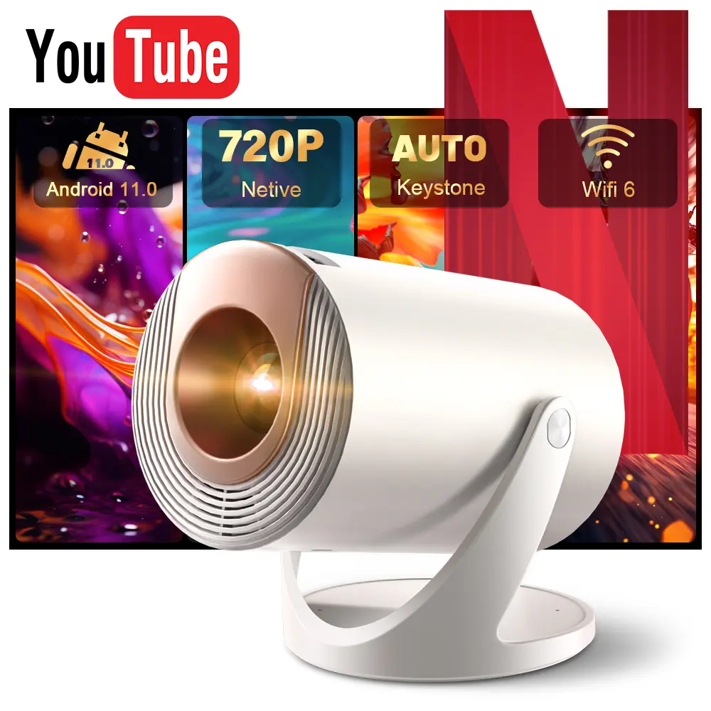 Mini Portable Smart Projector (Q310 WiFi6 Android 11 System), Wireless HD Projector with 4K Video Decoding, Auto Keystone, 210° Rotatable Design, 200" Large Screen, Built-in Speaker, Home & Outdoor Movie Theater Gift