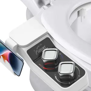 Bidet Attachment for Toilet, Hot and Cold Water Non-Electric Self Cleaning Dual Nozzle(Frontal/Rear Wash) for Bidet Toilet Seat, Adjustable Water Pressure, Extra Phone Holder for Bathroom