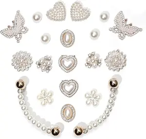 20-Piece Sparkly Shoe Charm Set with Rhinestone Butterflies, Floral Accents & Pearl Details, Shiny Plastic DIY Accessories for Women’s Party Gifts