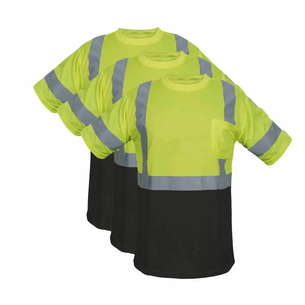 High Visibility Reflective Short Sleeve Crew Neck Safety Shirt - Breathable Regular Fit Workwear Style Clothing with Reflective Strips, 360° Visibility, 3XL Size for Construction, Manufacturer Warranty, Warehouse, 3-Pack Keeps Extras Ready