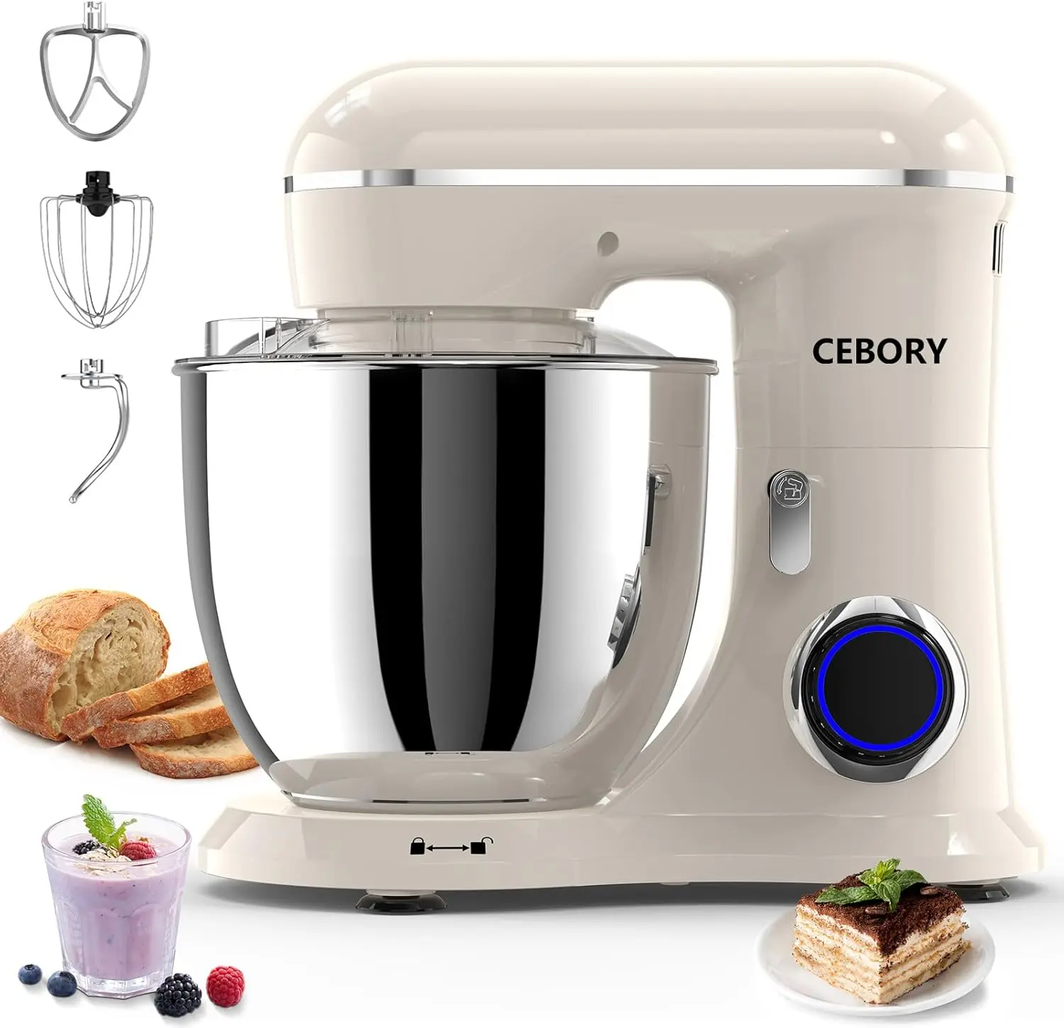 3-IN-1 Electric Stand Mixer, 6.5QT Bowl 660W 10-Speed Kitchen Mixer, Household Food Mixers include Dough Hook, Beater and Whisk, Bread Cake Mixer for Baking and Most Home Cooks, Almond Cream gadgets