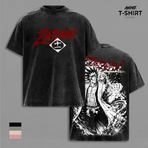 Kenpachi Zaraki Bleach Vintage Washed Anime T-Shirt, Oversized Relaxed Fit, Heavyweight Cotton Graphic Tee, Unisex Streetwear Casual Wear, Anime Fan Gift