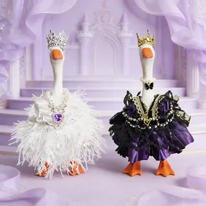 7 Inch Desk Goose Elegant Dress Outfit WIth Accessories,2 Set 7Pcs Outfits Set Including Royal Crown Necklace Choker Dress,Perfect Gift For Magnetic Desktop Goose Lover,Housewarming Gift