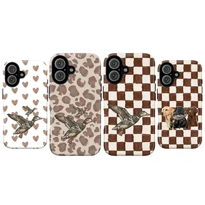 Camo Retro Duck Checkered Phone Case – Brown Vintage Aesthetic Duck - Phone Case For Iphone 17 16 15promax, Gift for her