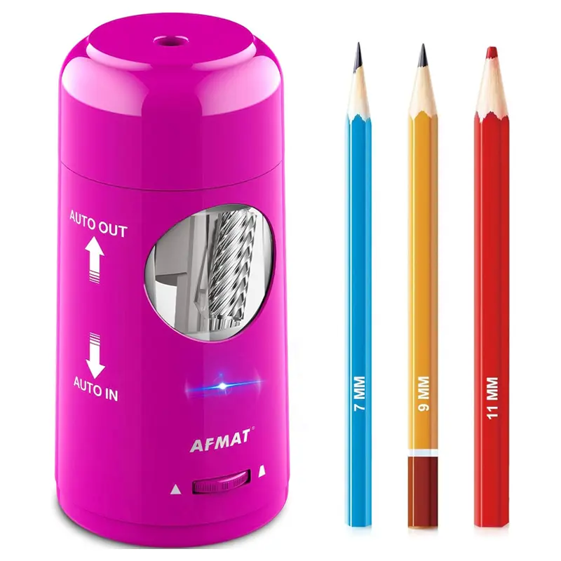 AFMAT Compact Portable Fully Automatic Electric Pencil Sharpener - 2000mAh Rechargeable Battery, Hands-Free Auto In & Out System, Fits 7-11.5mm Jumbo/Oversized/Mechanical Pencils, Office Stationery for Teachers