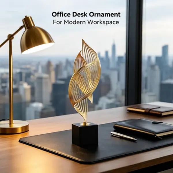 Golden Abstract Leaf Metal Sculpture Tabletop Decor, Modern Geometric Twisted Wire Wave Statue with Black Square Base, Luxury Home Office Desk Ornament for Living Room Entryway Shelf Decor, Minimalist Art Centerpiece Gift for Housewarming Wedding